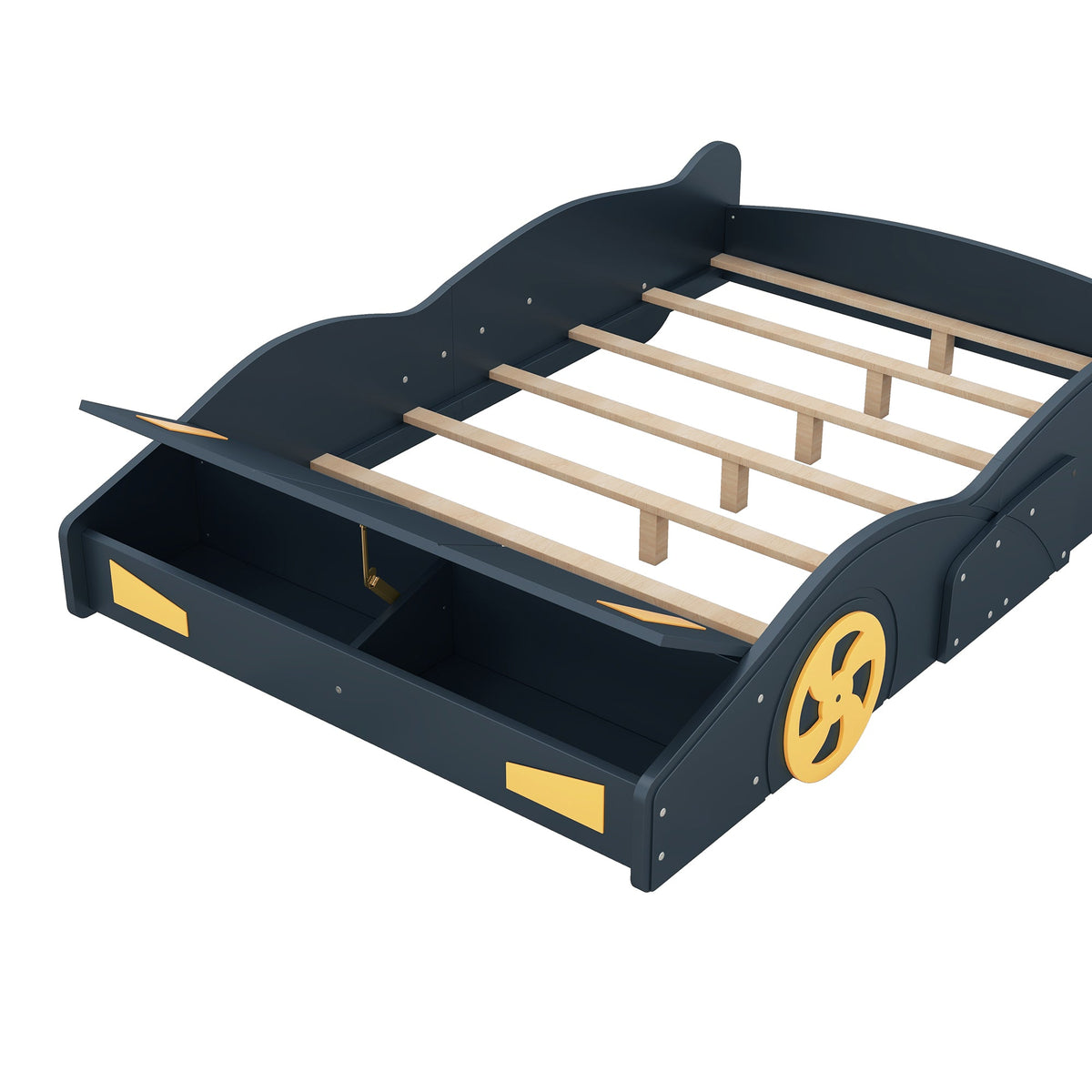 Kids Full Size Race Car Bed with Wheels and Storage