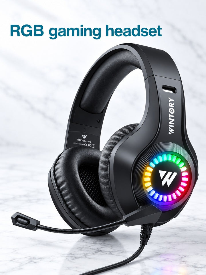 Full-Size RGB Gaming Headset with 360° Rotatable Mic