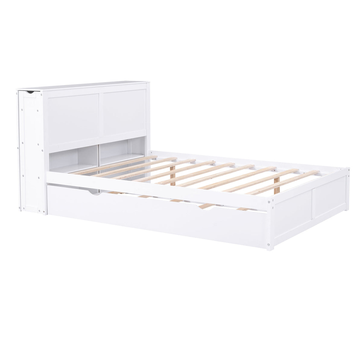 Full Size Platform Bed with Bookcase Headboard & Trundle