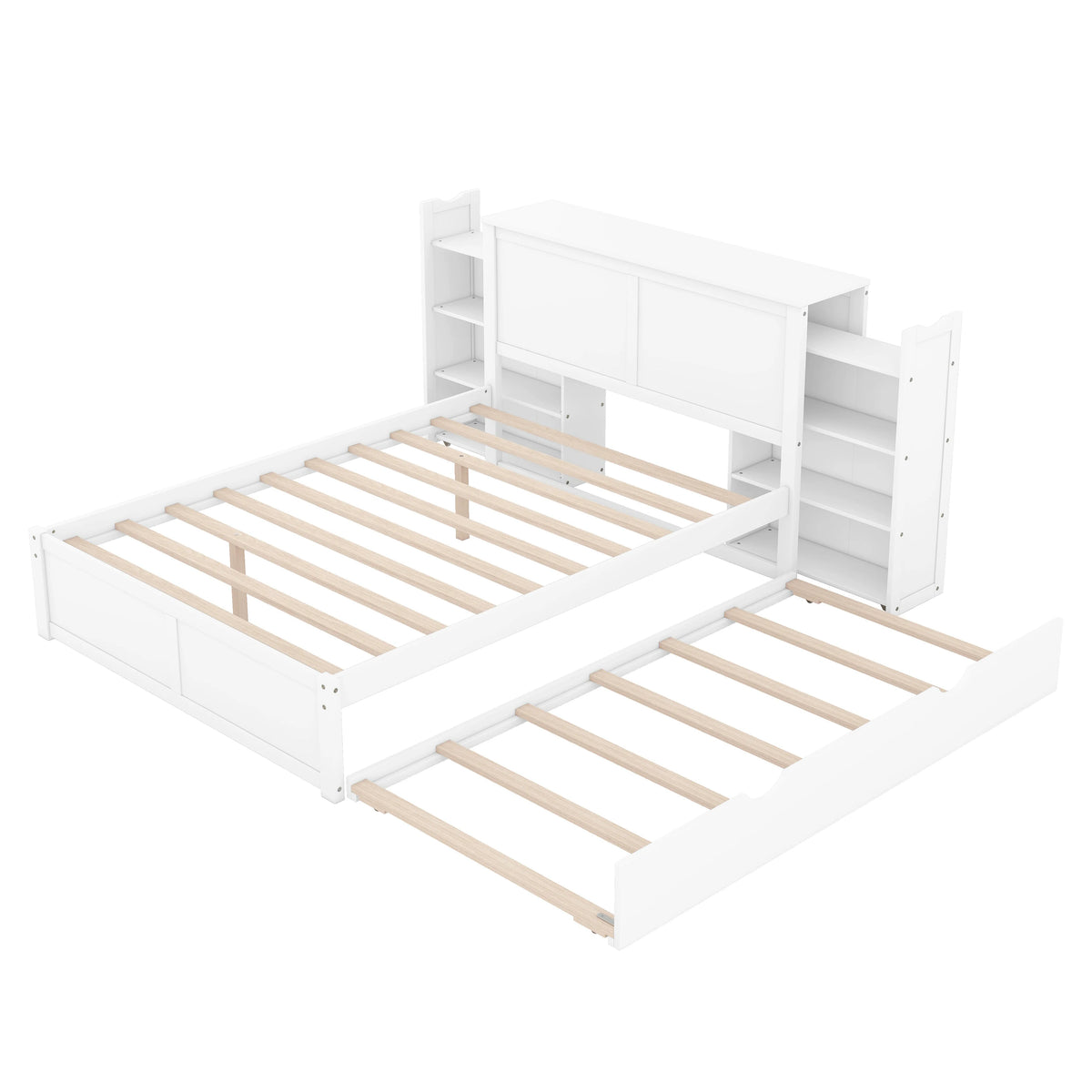 Full Size Platform Bed with Bookcase Headboard & Trundle