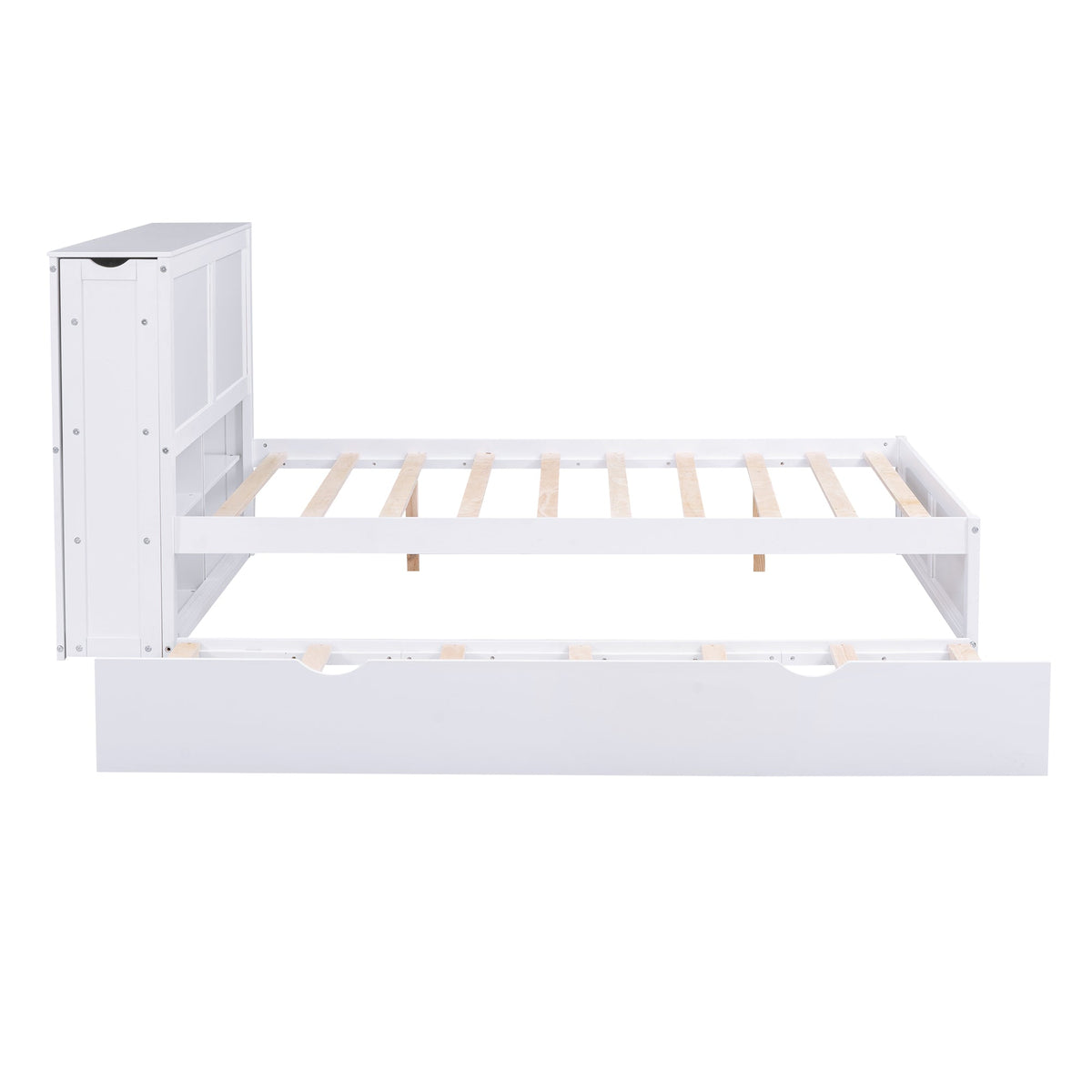 Full Size Platform Bed with Bookcase Headboard & Trundle