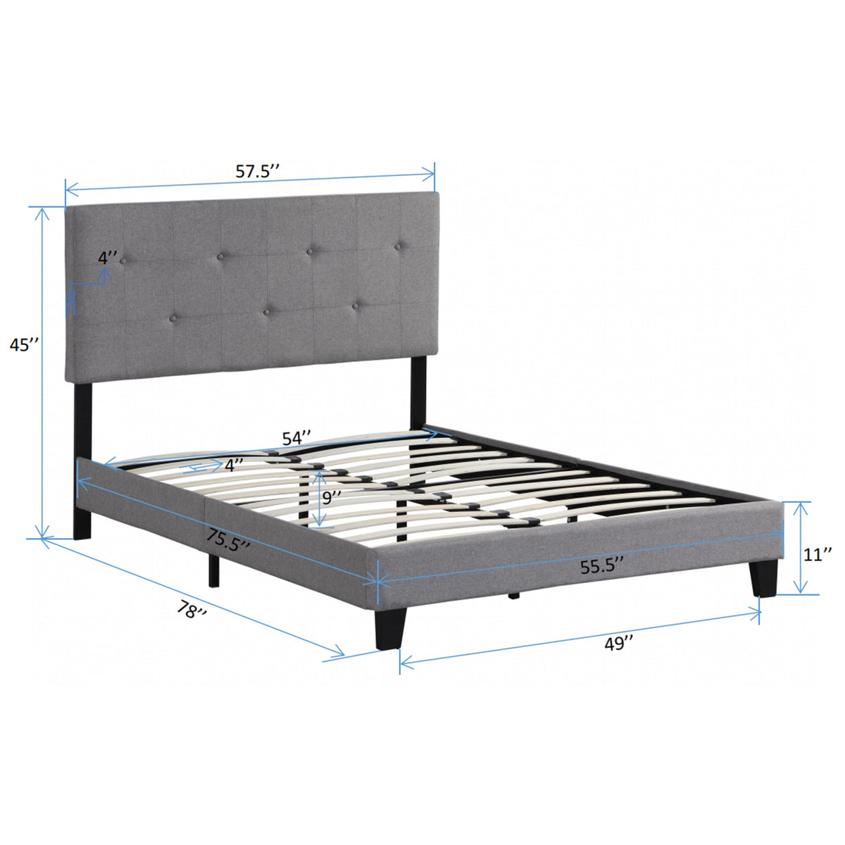 Full Size Upholstered Platform Bed Frame, Tufted Headboard