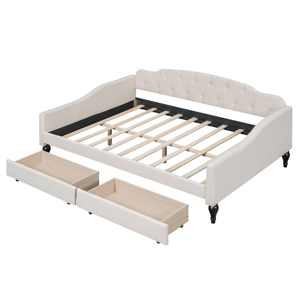 Full Size Tufted Daybed with Storage Drawers, Beige