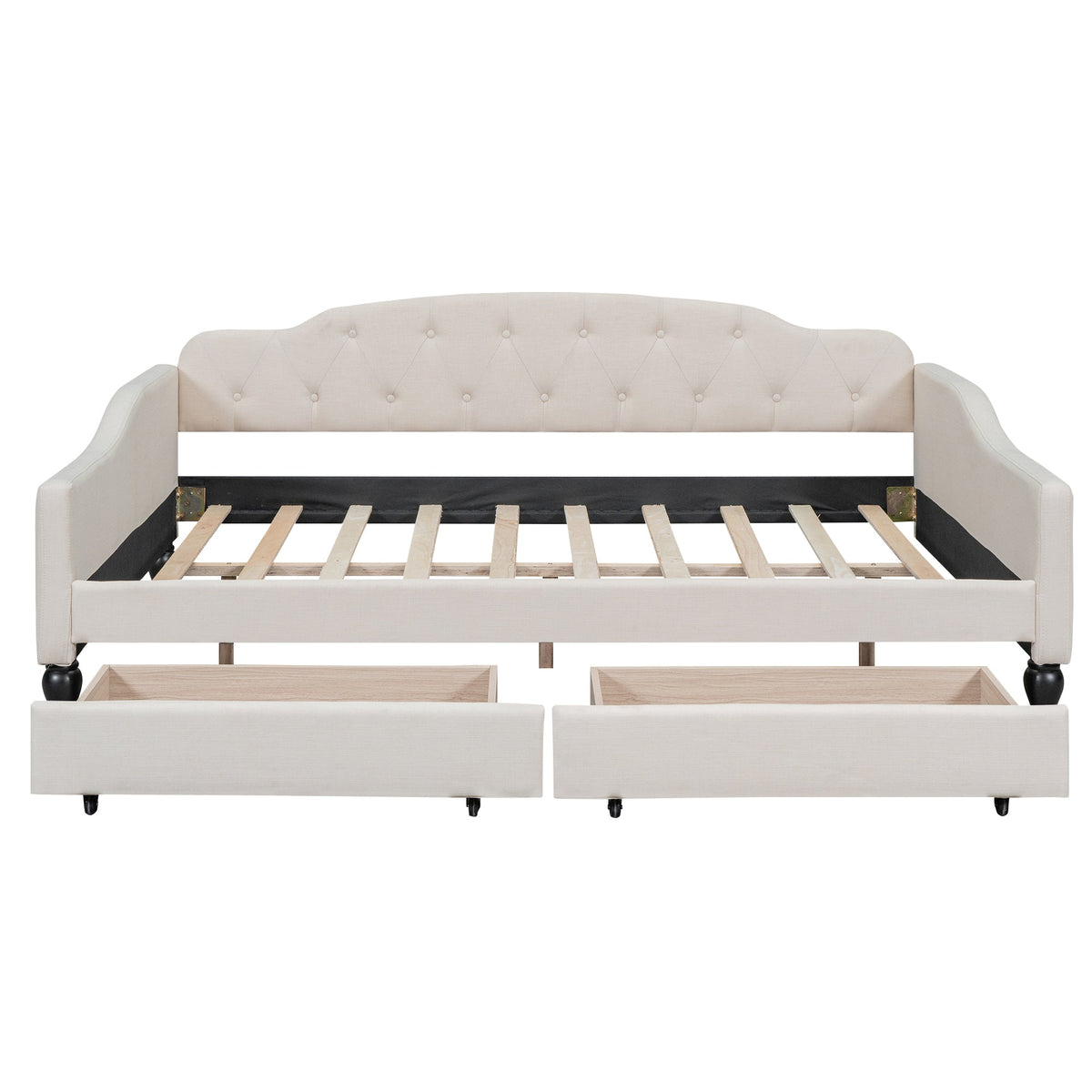 Full Size Tufted Daybed with Storage Drawers, Beige