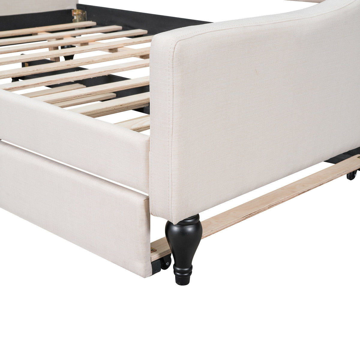 Full Size Tufted Daybed with Twin Trundle, Beige Linen