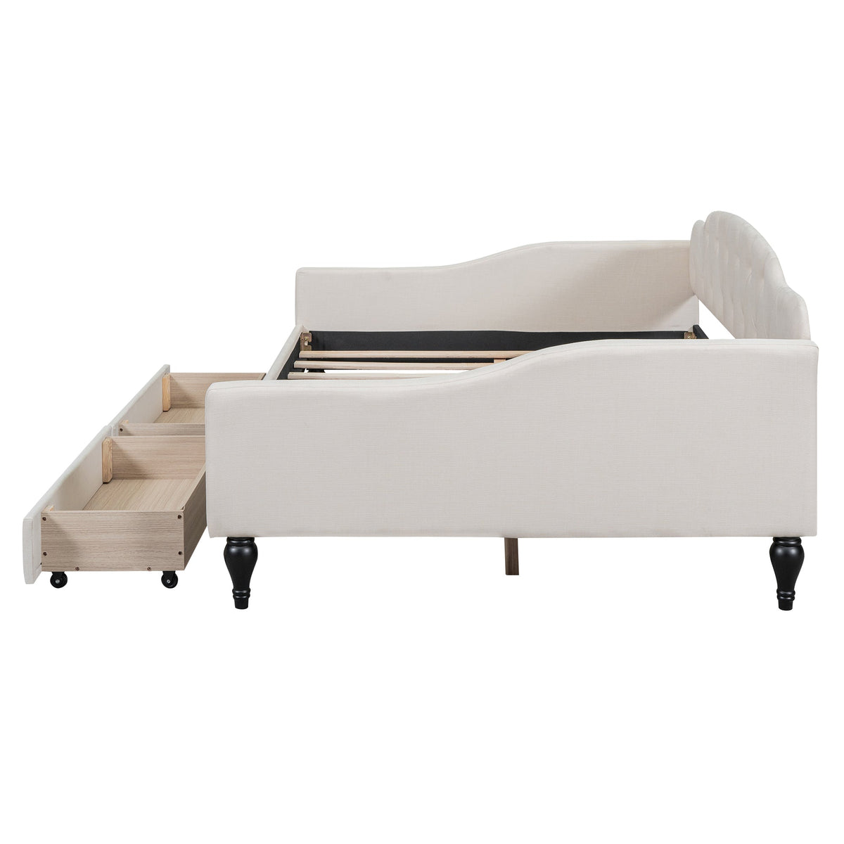 Full Size Tufted Daybed with Storage Drawers, Beige