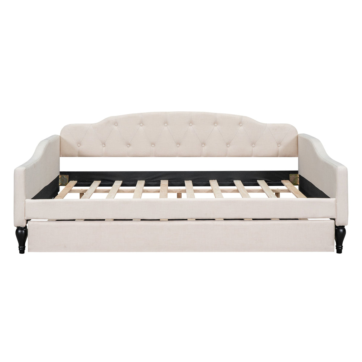 Full Size Tufted Daybed with Twin Trundle, Beige Linen