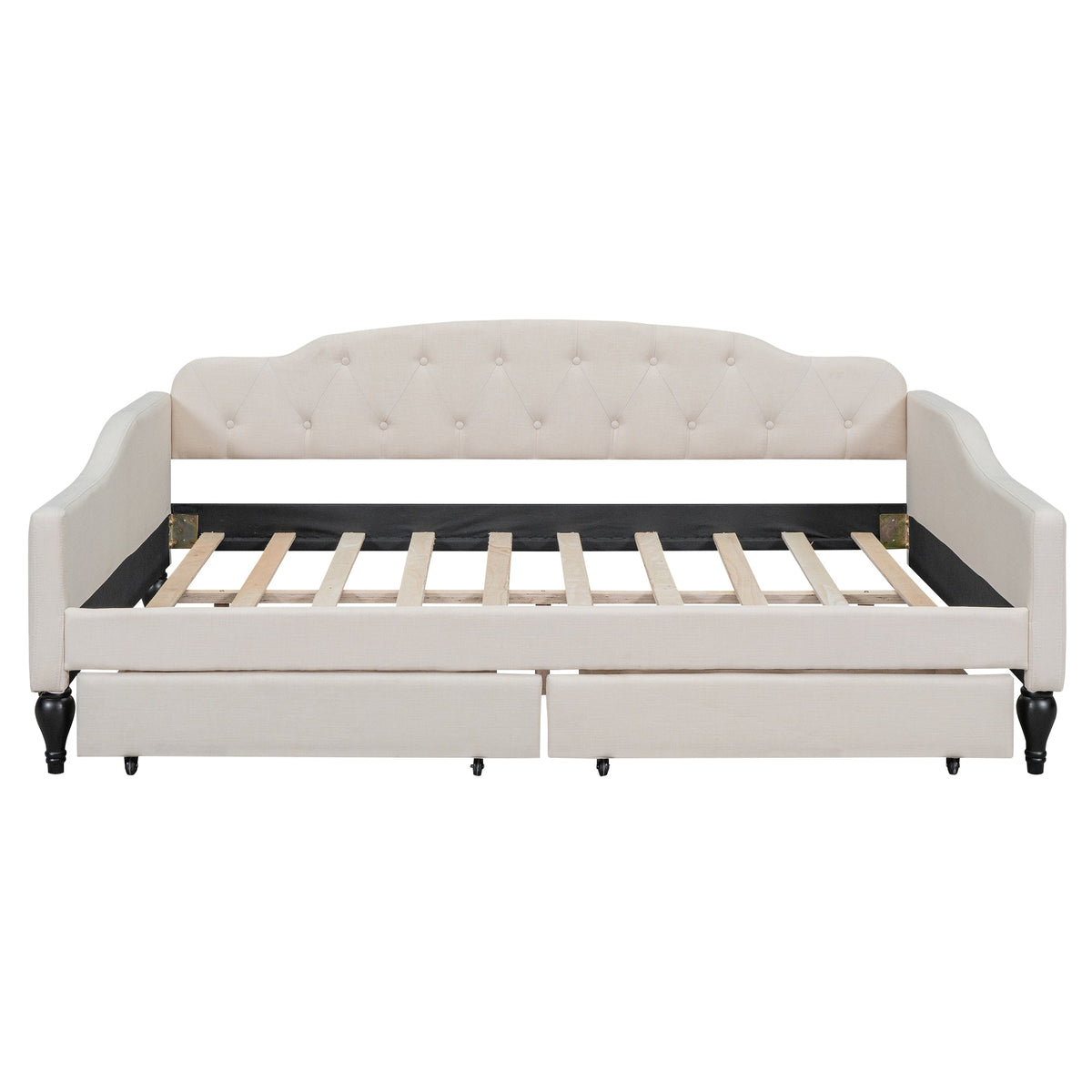 Full Size Tufted Daybed with Storage Drawers, Beige