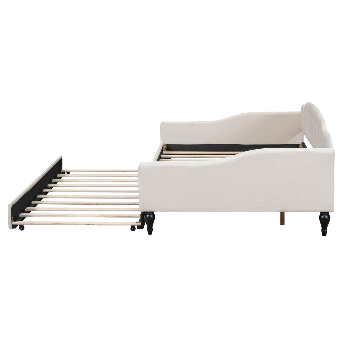 Full Size Tufted Daybed with Twin Trundle, Beige Linen