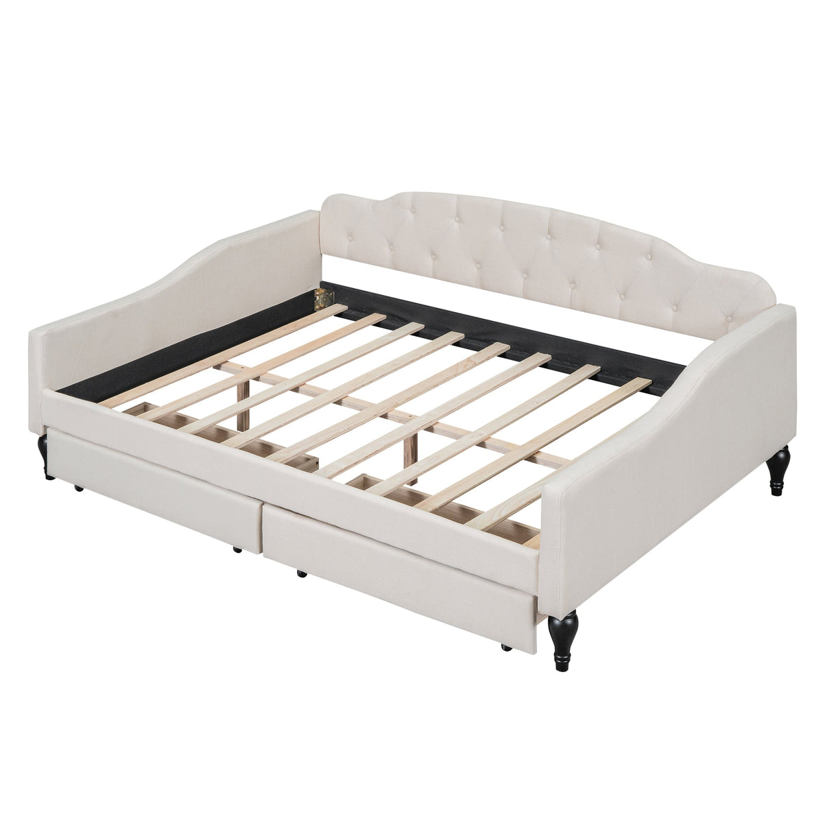 Full Size Tufted Daybed with Storage Drawers, Beige