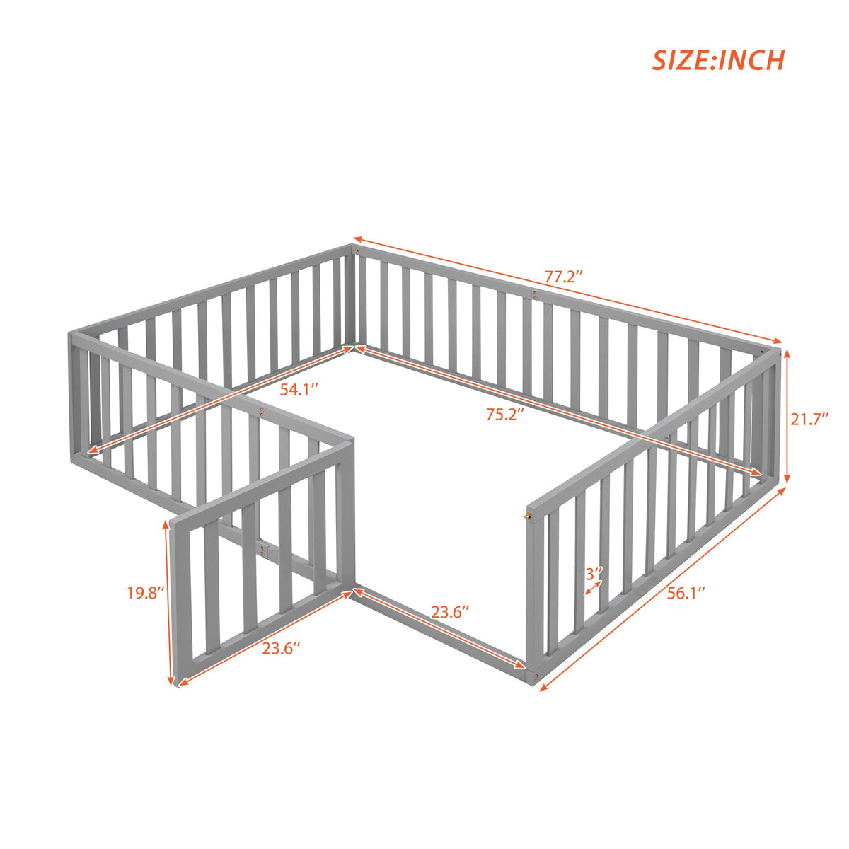 Full Size Kids Wood Daybed with Fence and Gate, Gray