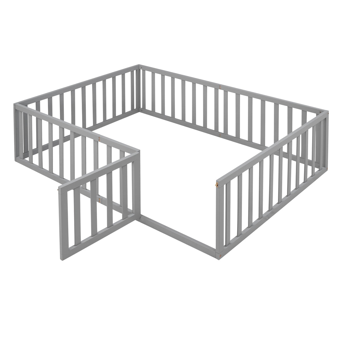 Full Size Kids Wood Daybed with Fence and Gate, Gray