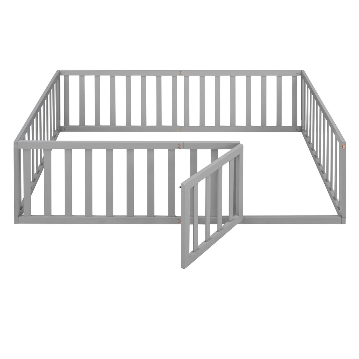 Full Size Kids Wood Daybed with Fence and Gate, Gray