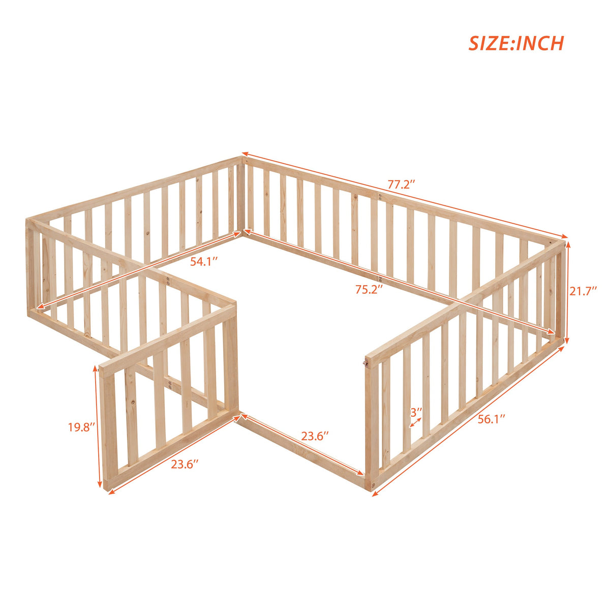 Full Size Wood Toddler Bed Frame with Safety Fence & Gate