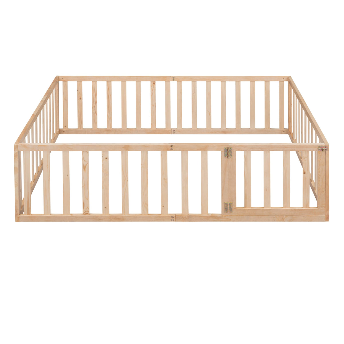 Full Size Wood Toddler Bed Frame with Safety Fence & Gate