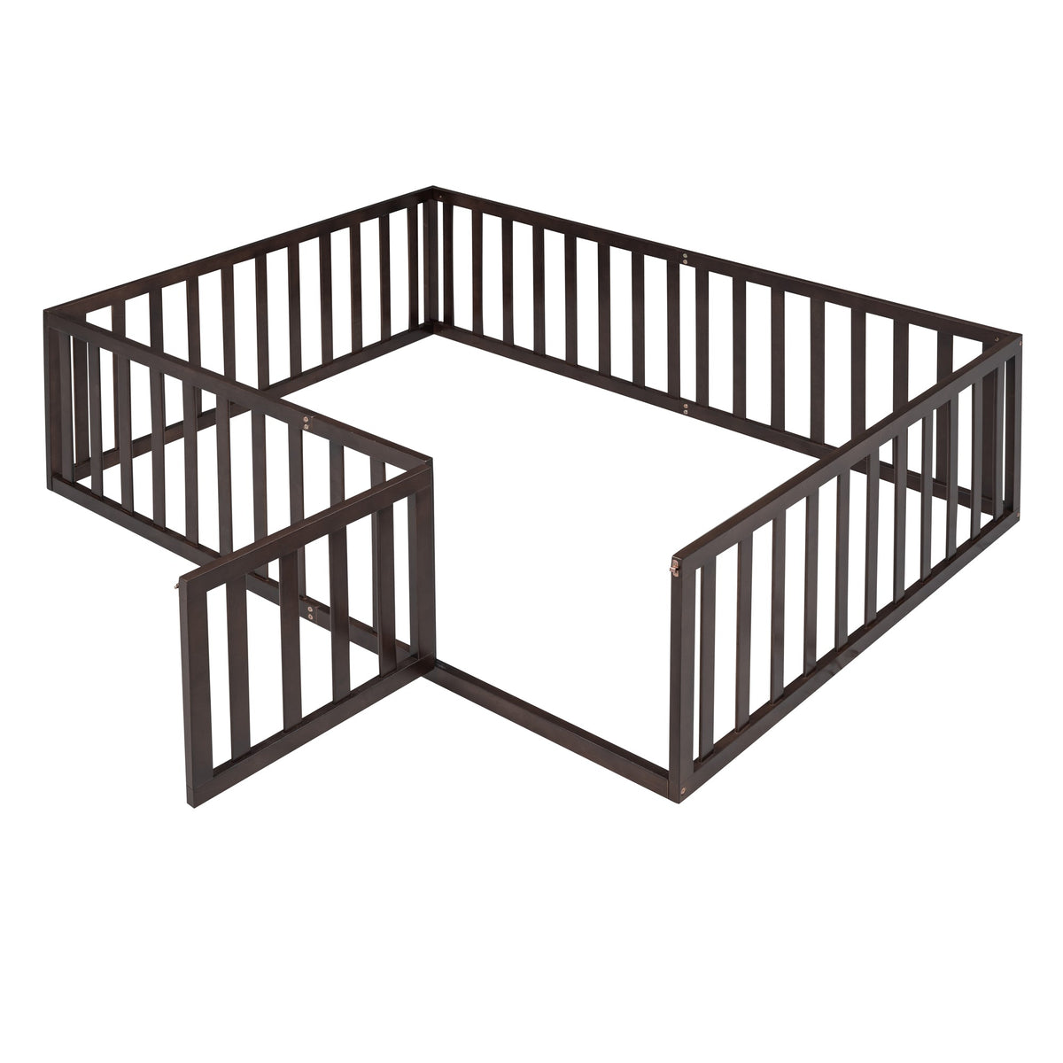 Walnut Kids Floor Bed with Fence and Gate for Toddlers