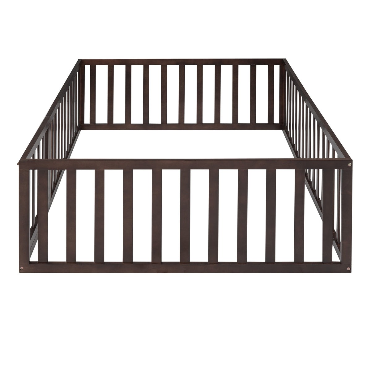 Walnut Kids Floor Bed with Fence and Gate for Toddlers