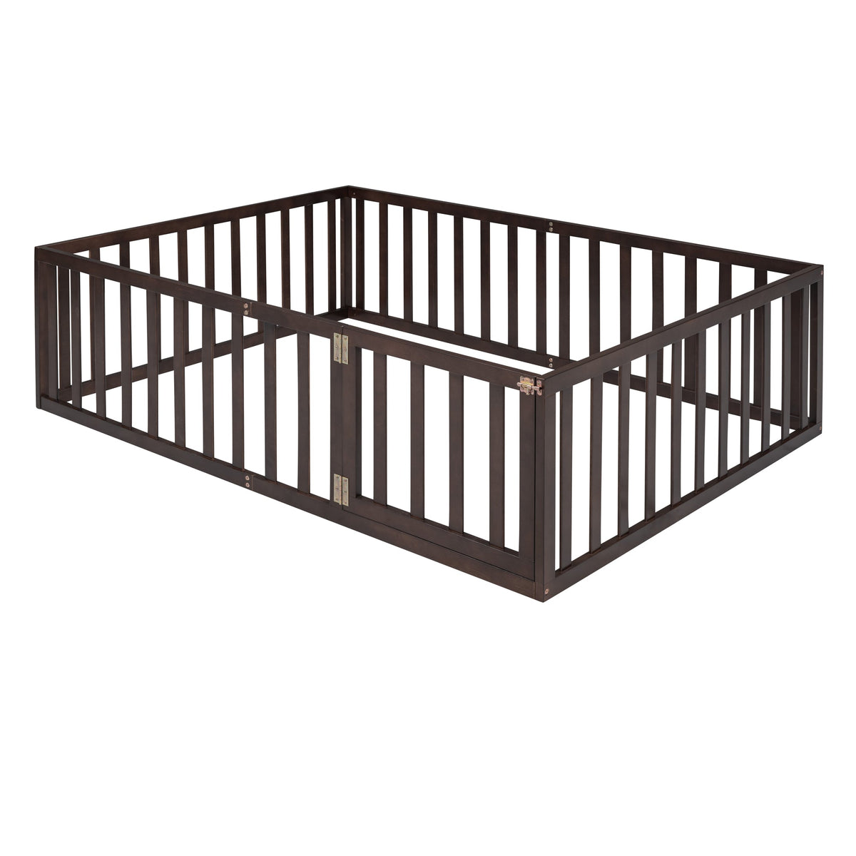Walnut Kids Floor Bed with Fence and Gate for Toddlers