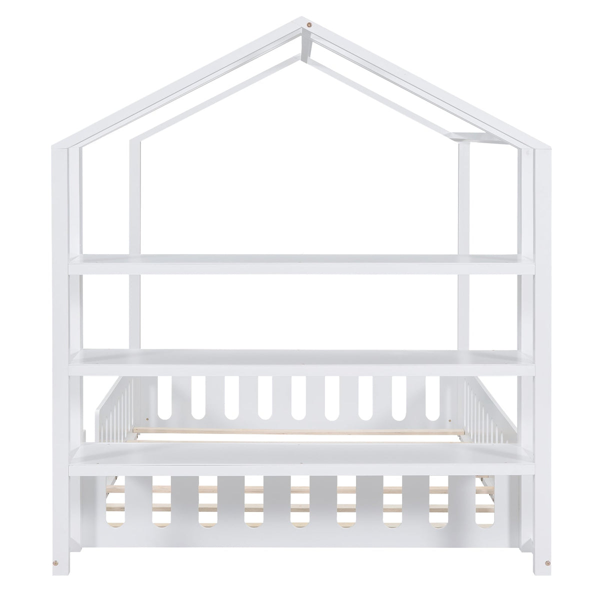 Full Size House Bed for Kids with Fence and Storage