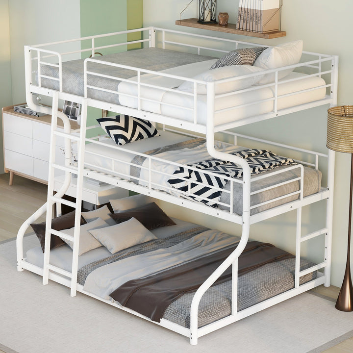 Triple Bunk Bed for Three Sleepers, White Metal Frame