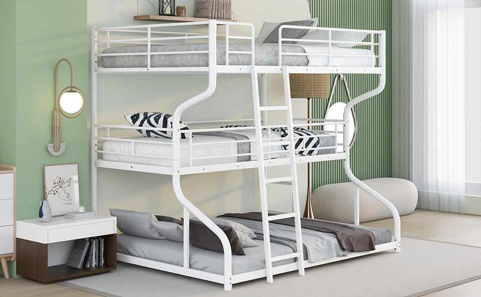 Triple Bunk Bed for Three Sleepers, White Metal Frame
