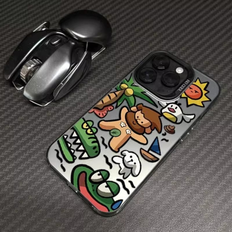 Cartoon Island iPhone 14 Plus Case, Frosted Anti-Drop
