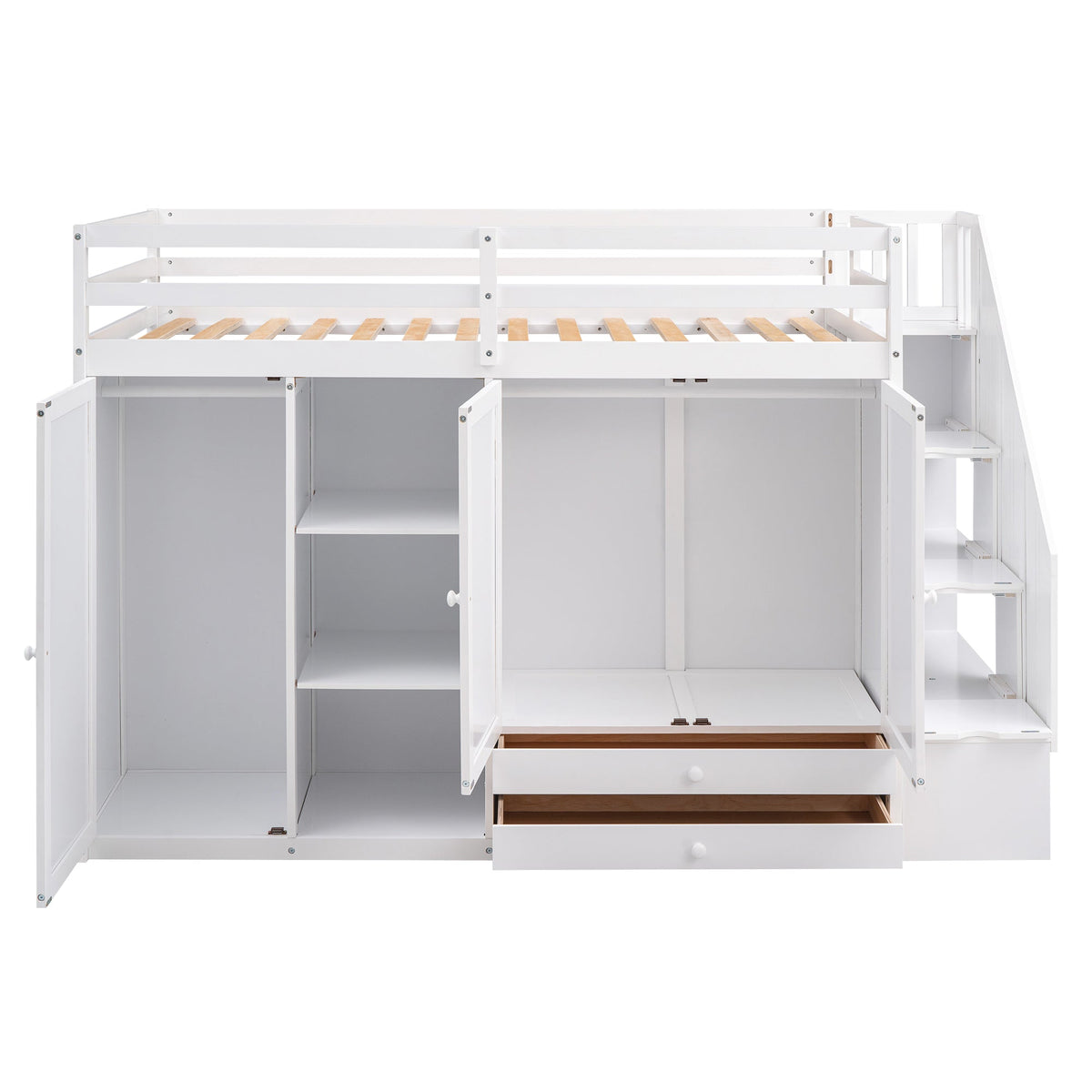 Loft Bed with Wardrobes and Drawers for Small Rooms