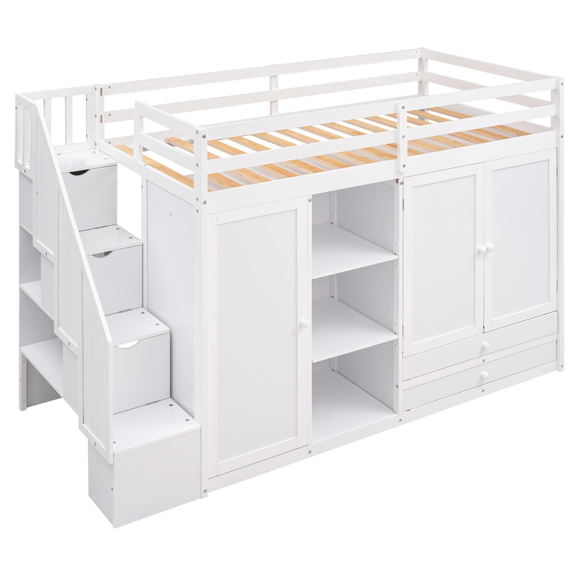 Loft Bed with Wardrobes and Drawers for Small Rooms