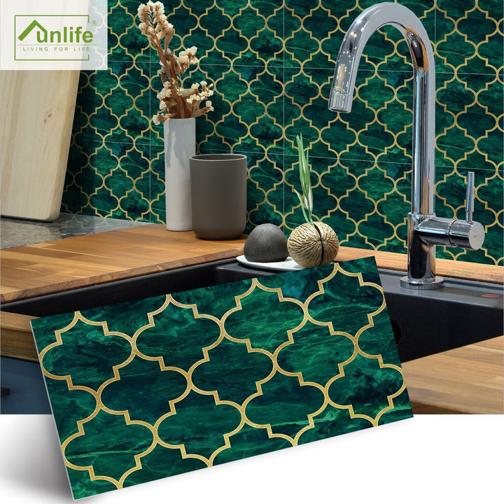 Wallpaper Sticker — Emerald And Gold Tiled Wall
