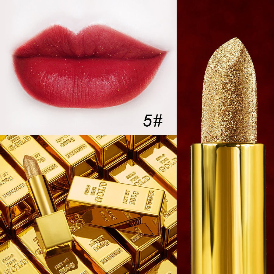 Glitter Lipstick Moisturizing Velvet Matte Gold Makeup