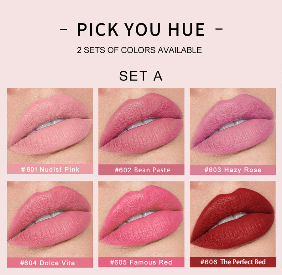 Crystal Tube Matte Lipstick Set, 6 Versatile Shades