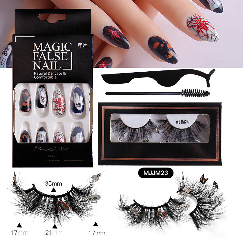 Halloween False Eyelashes & Nail Art Set | Dramatic Look