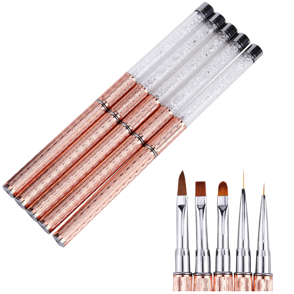 Nail Art Brushes Set — Crystal Rose Gold Precision Tools