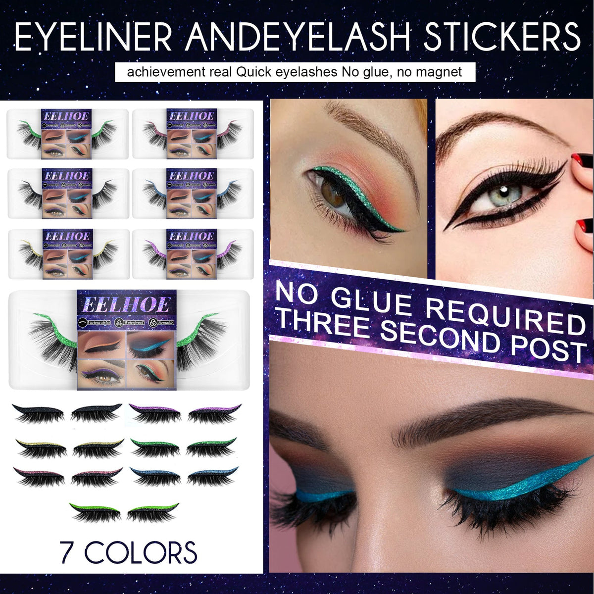 Self-Adhesive False Eyelashes With Glitter Eyeliner
