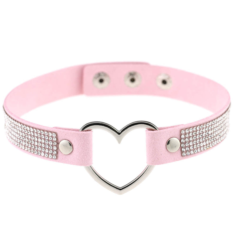 Rhinestone Heart Choker — Statement Harajuku Collar in 10