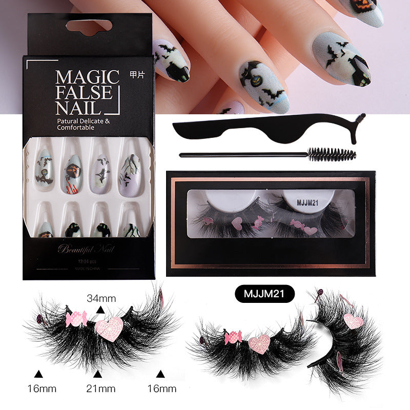 Halloween False Eyelashes & Nail Art Set | Dramatic Look