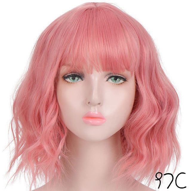 Lavender Curly Bob Wig – Corn Perm Waves, Adjustable Fit