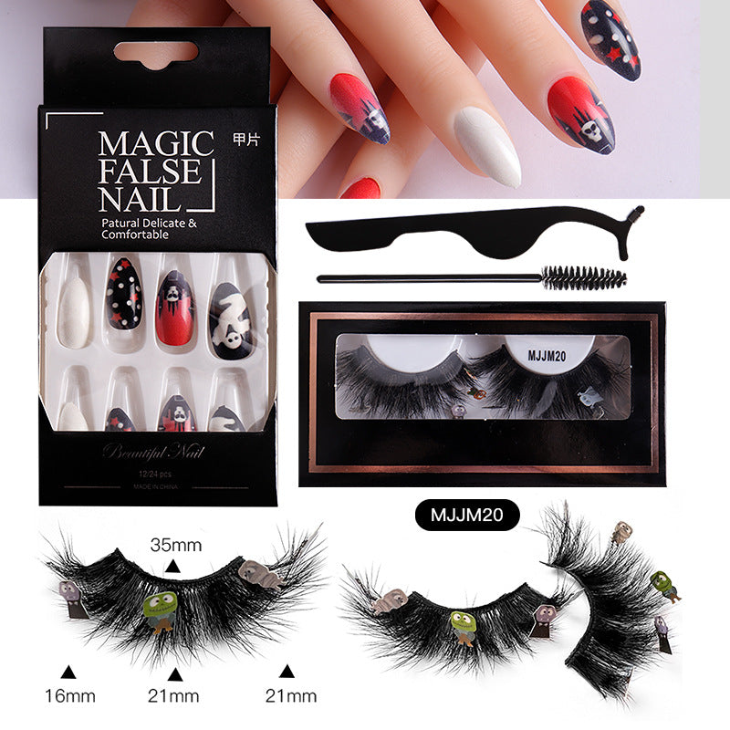 Halloween False Eyelashes & Nail Art Set | Dramatic Look