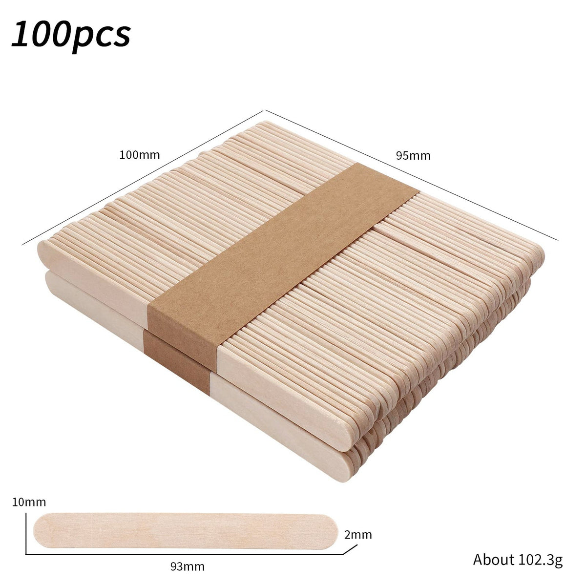 Wax Applicator Sticks 100-Pack — 8 Sizes for Precise Hair