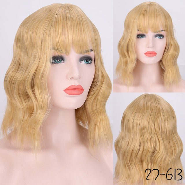 Lavender Curly Bob Wig – Corn Perm Waves, Adjustable Fit