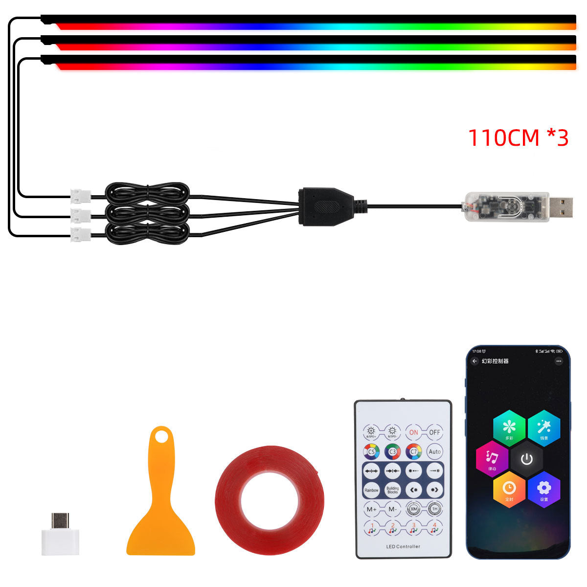 Car LED Strip Lights — Music-Sync Interior RGB, App +