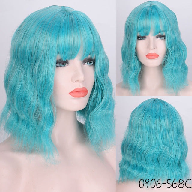 Lavender Curly Bob Wig – Corn Perm Waves, Adjustable Fit