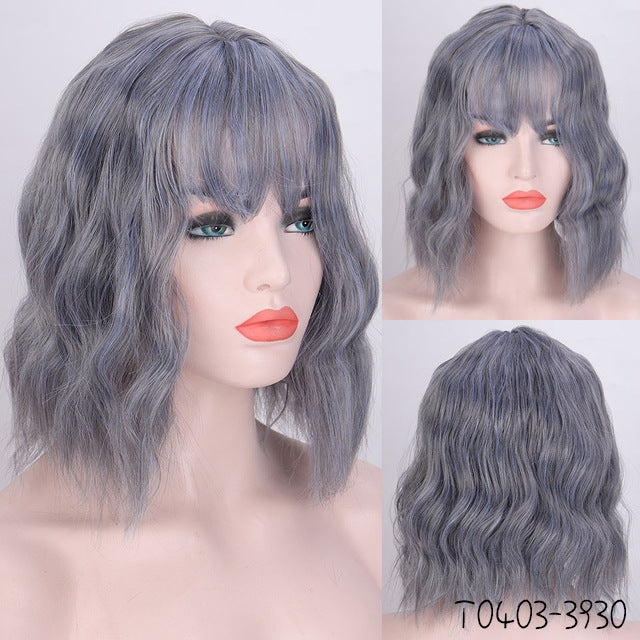 Lavender Curly Bob Wig – Corn Perm Waves, Adjustable Fit