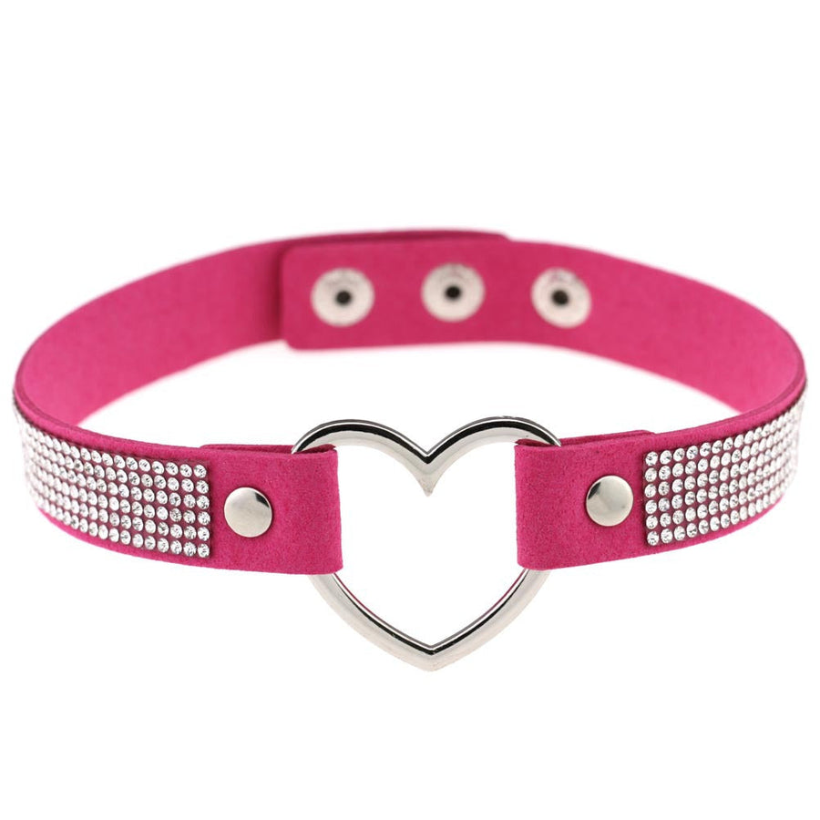 Rhinestone Heart Choker — Statement Harajuku Collar in 10