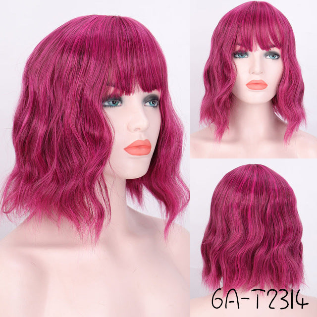 Lavender Curly Bob Wig – Corn Perm Waves, Adjustable Fit