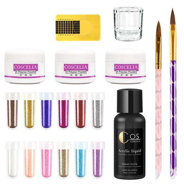 Acrylic Nail Art Kit with 12 Glitters — Complete System