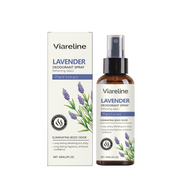 Viareline Lavender Deodorant Spray bottle and box displayed side-by-side on white background