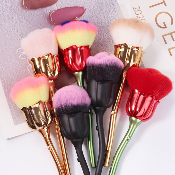 Rose Nail Dust Brush Set — Soft, Fluffy Flower-Shaped Bristles