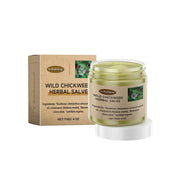 WoodSleep Wild Chickweed Herbal Salve jar with kraft cardboard box on clean white background