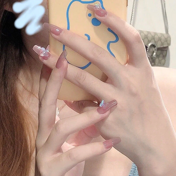 Butterfly Press-On Nails for Glossy Coffin Glamour